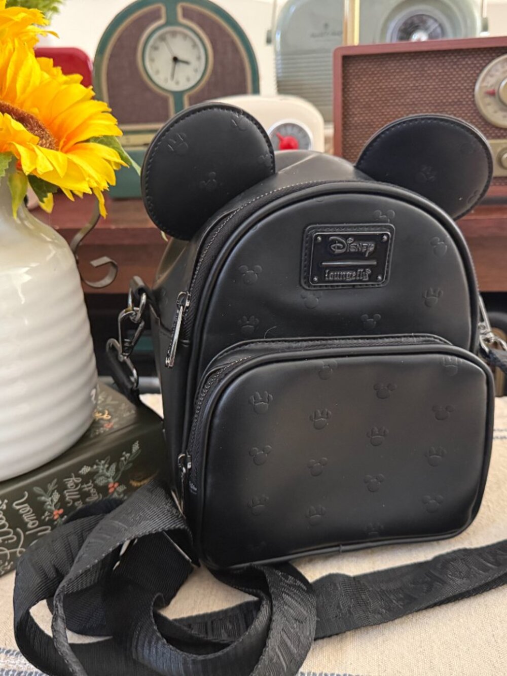 Loungefly Disney Mickey & Minnie Black Convertible Mini Backpack Crossbody - Picture 3 of 6